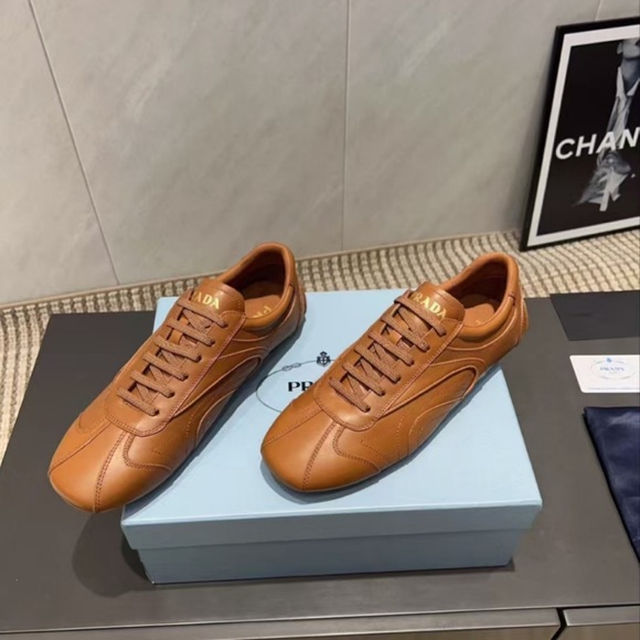 Prada Women's Tan Leather Sneakers - Picture 2 of 9